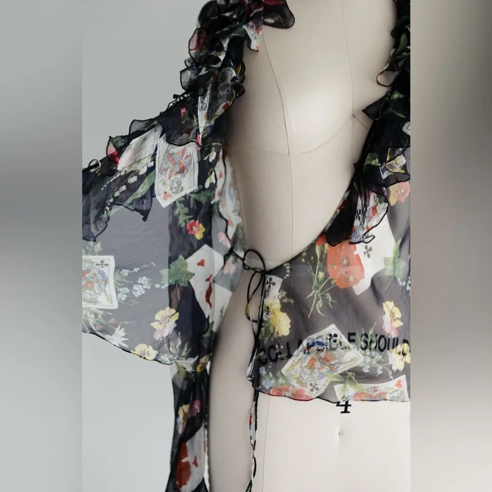 Vintage Christian Dior playing cards wrap blouse by John Galliano FW 2002